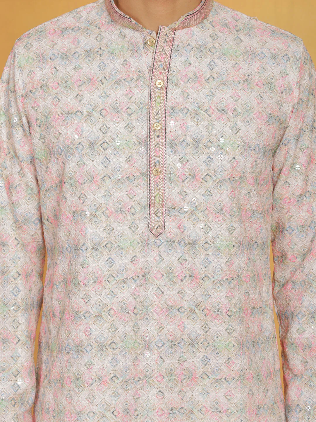 Men's Pink Cotton Blend Kurta - Image 4