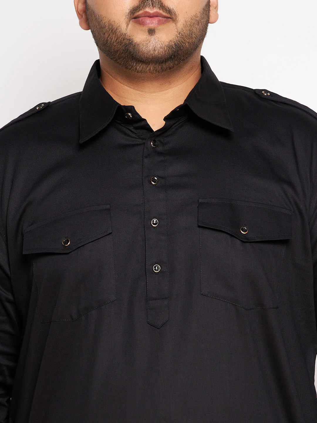 Men's Plus Size Black Cotton Blend Pathani Kurta - Image 4