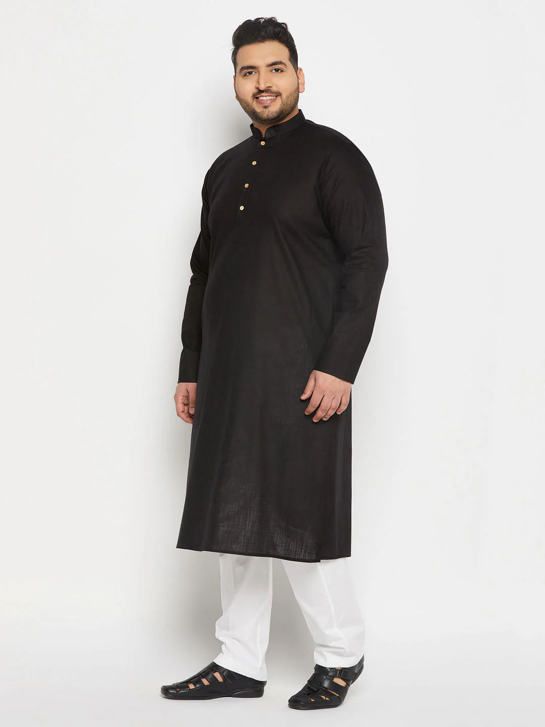 Men's Plus Size Black Cotton Kurta And Cotton Pant Style Pyjama Set - Image 2