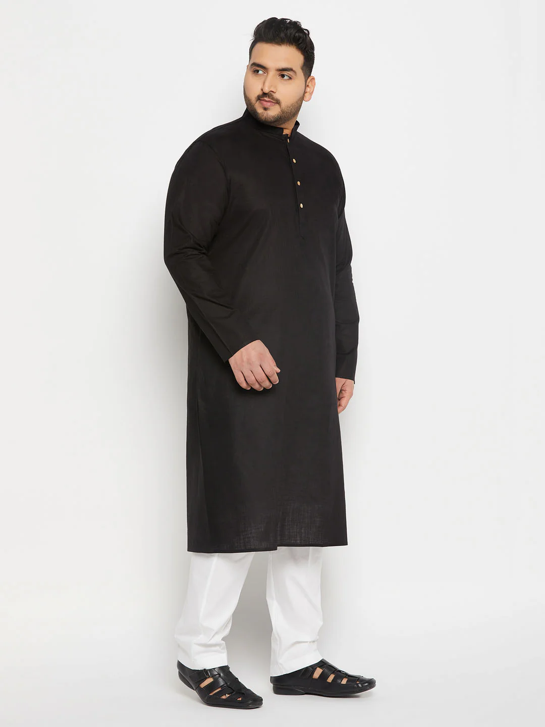 Men's Plus Size Black Cotton Kurta And Cotton Pant Style Pyjama Set - Image 6
