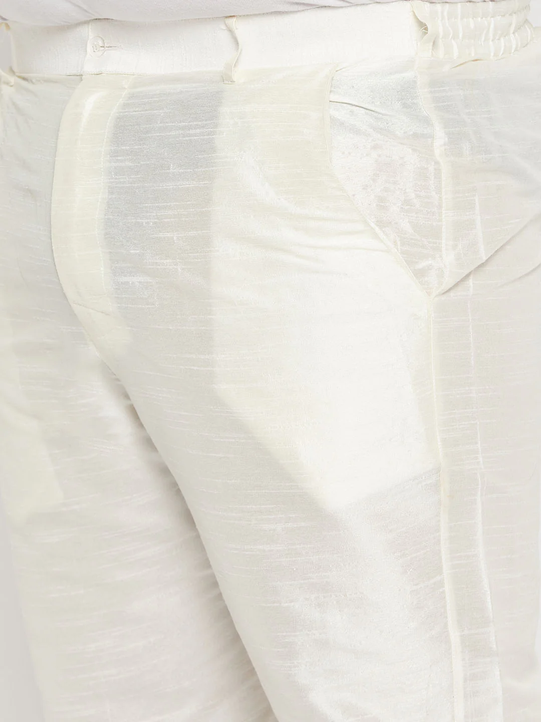 Men's Plus Size Black Silk Blend Kurta And Cream Pant Style Pyjama Set - Image 5