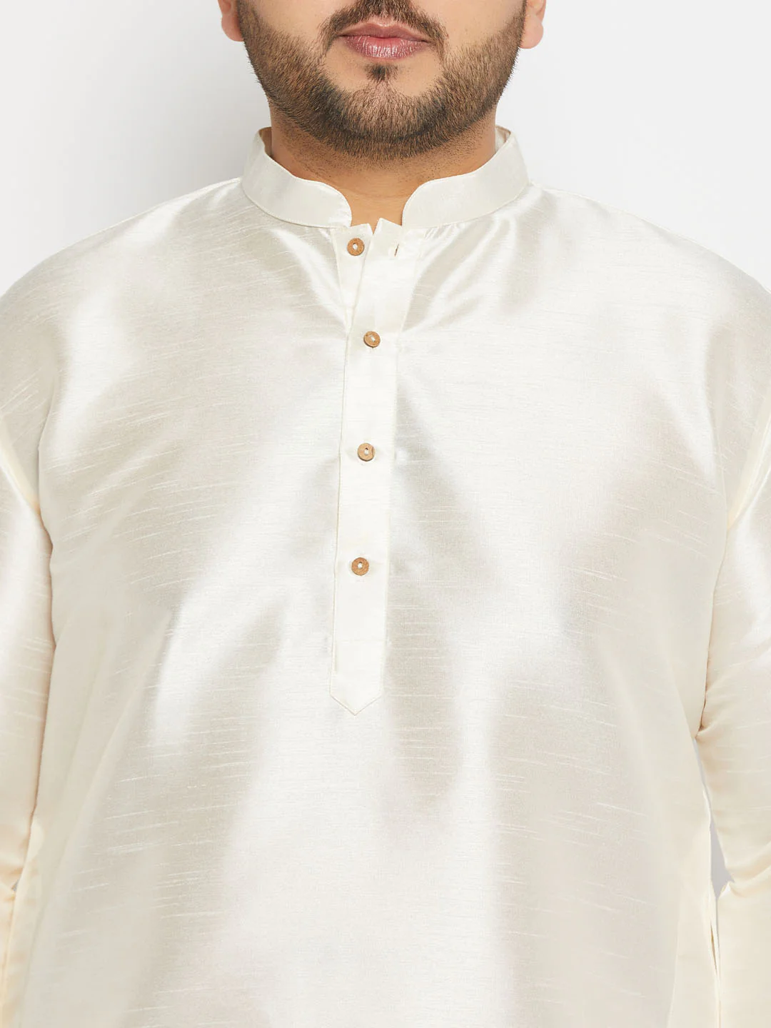 Men's Plus Size Cream Silk Blend Kurta Pant Set - Image 4