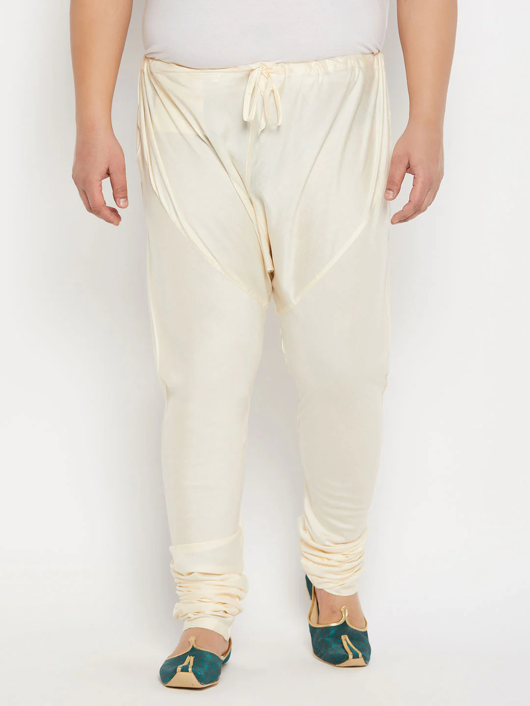 Men's Plus Size Cream Viscose Solid Relax Fit Churidar