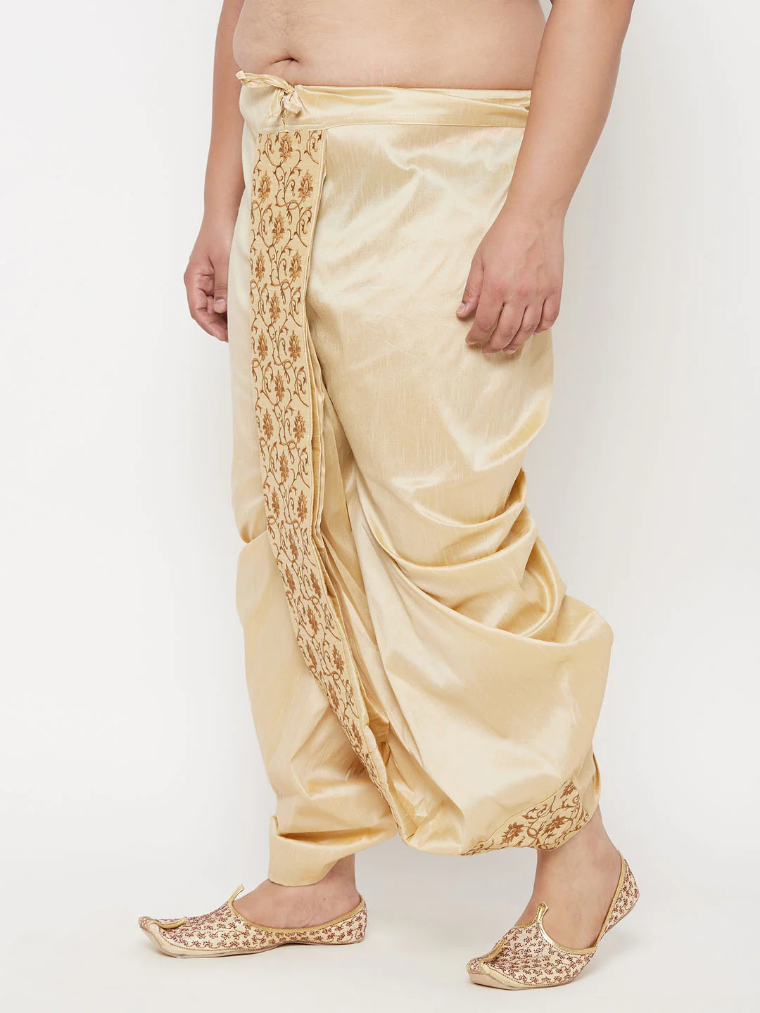 Men's Plus Size Gold Cotton Blend Embroidered Traditional Dhoti - Image 2