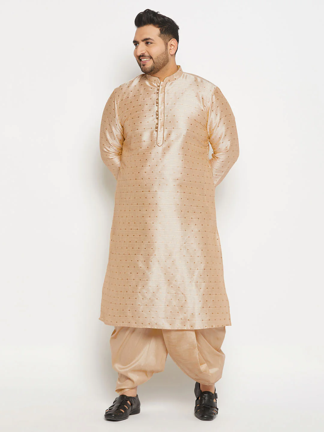 Men's Plus Size Gold Zari Weaved Kurta Dhoti Set - Image 7
