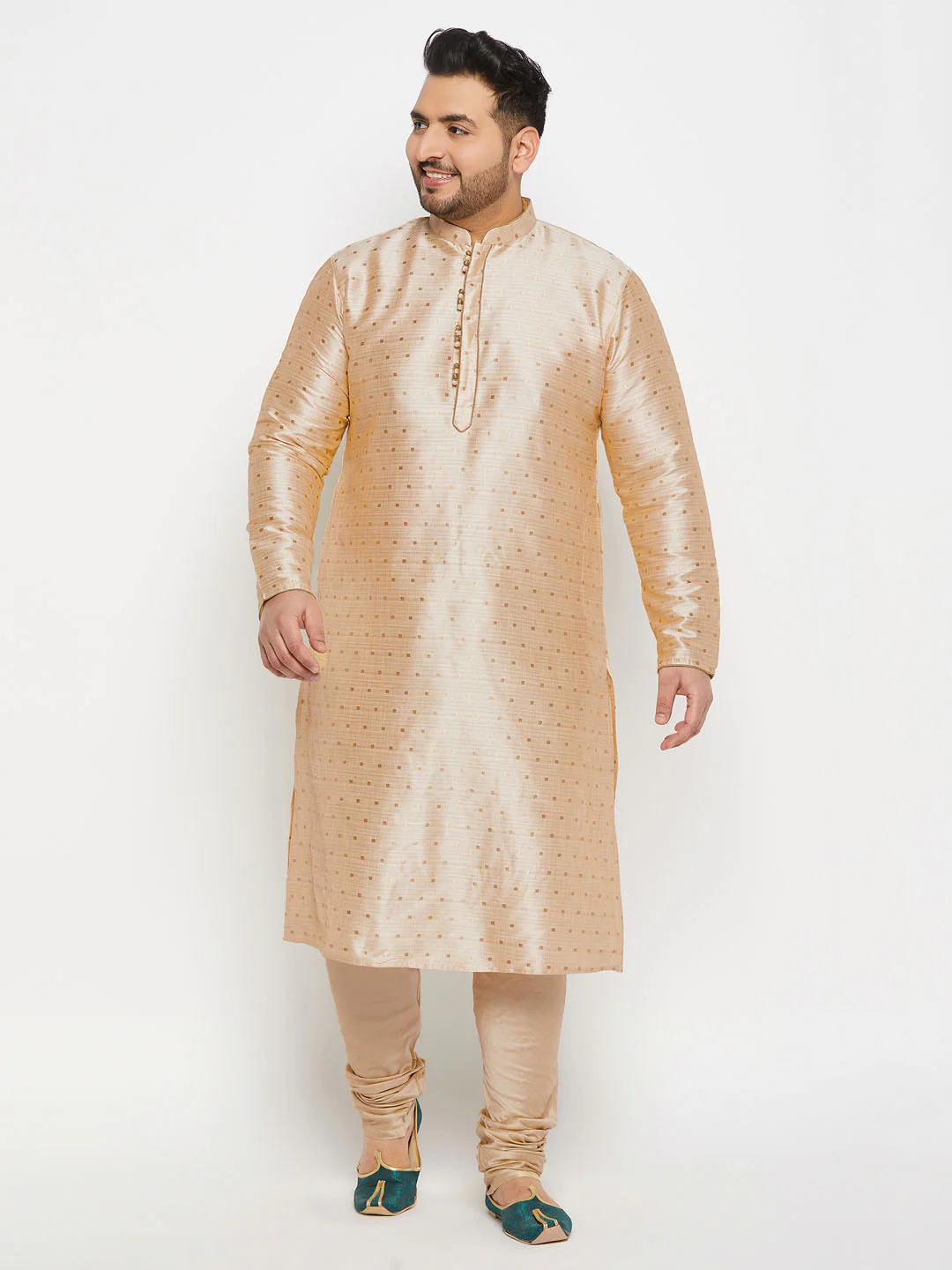 Men's Plus Size Gold Zari Weaved Kurta Pyjama Set - Image 7