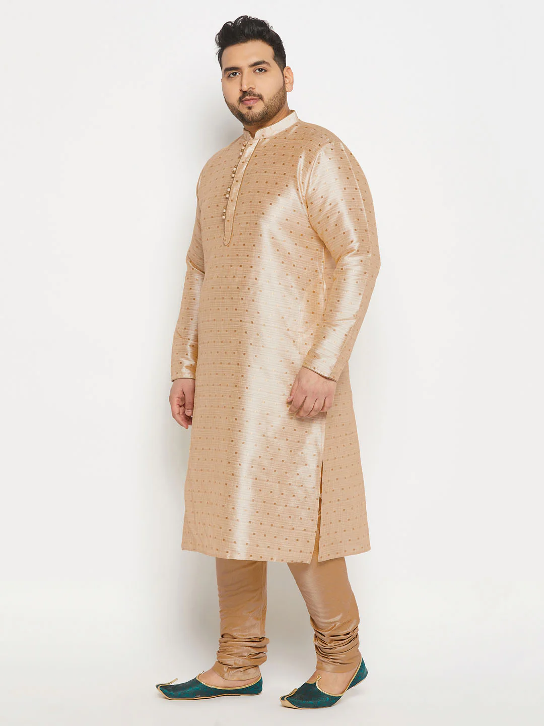 Men's Plus Size Gold Zari Weaved Kurta Pyjama Set - Image 7