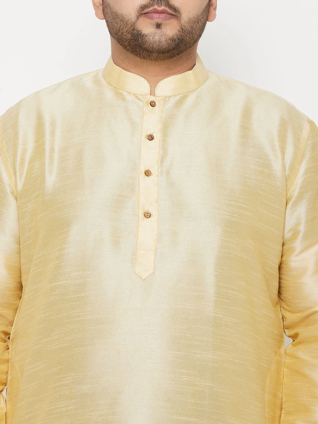 Men's Plus Size Gold Silk Blend Kurta And Gold Dhoti Set - Image 4