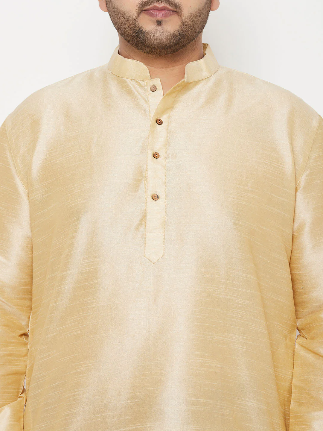 Men's Plus Size Gold Silk Blend Kurta And Maroon Solid Dhoti Set - Image 4