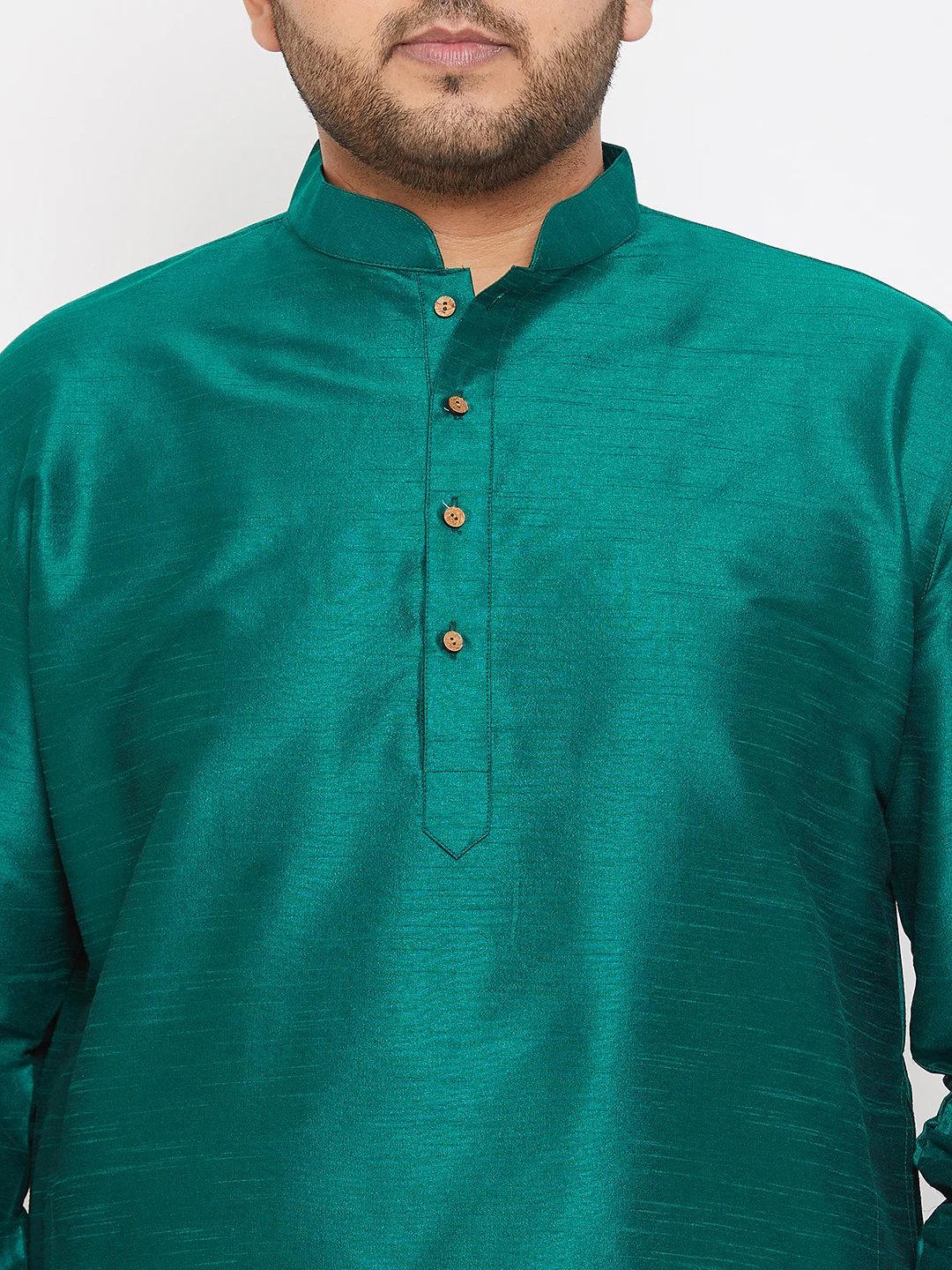 Men's Plus Size Green Silk Blend Kurta - Image 4