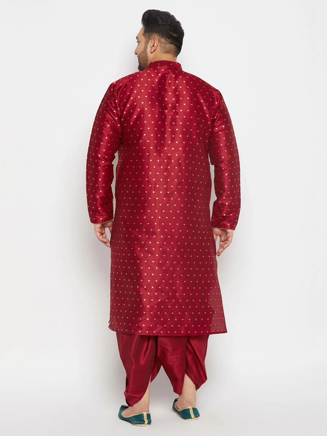 Men's Plus Size Maroon Zari Weaved Kurta Dhoti Set - Image 3
