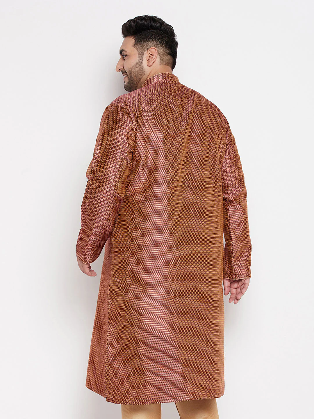 Men's Plus Size Maroon Woven Kurta - Image 3