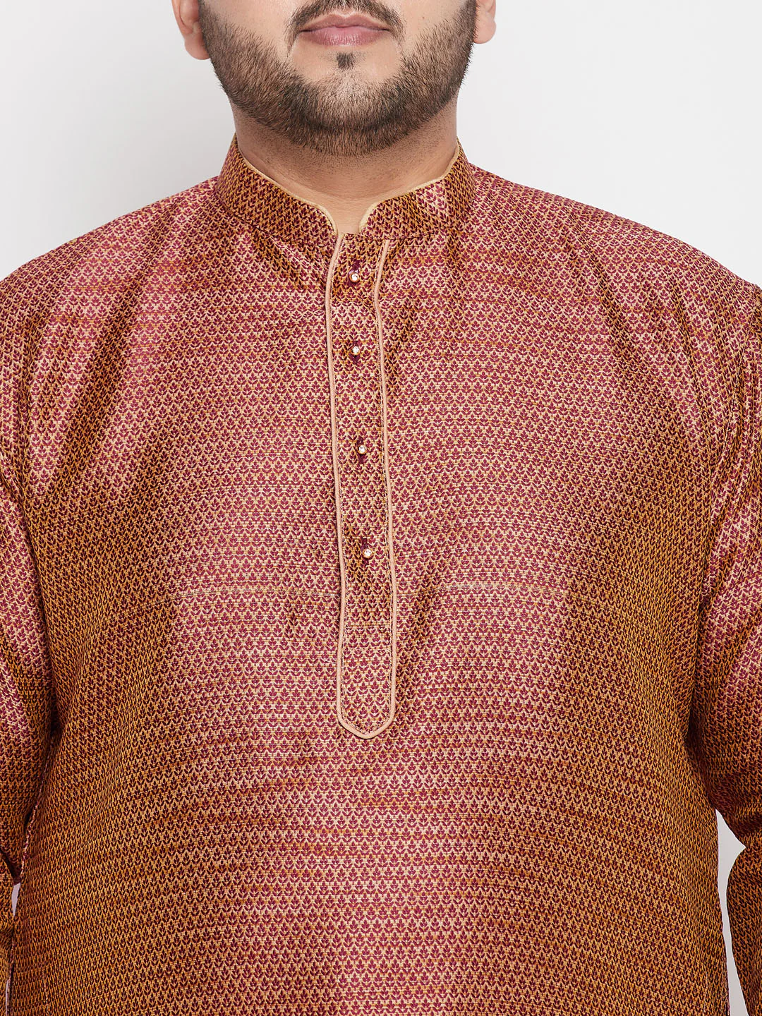 Men's Plus Size Maroon Woven Kurta - Image 4