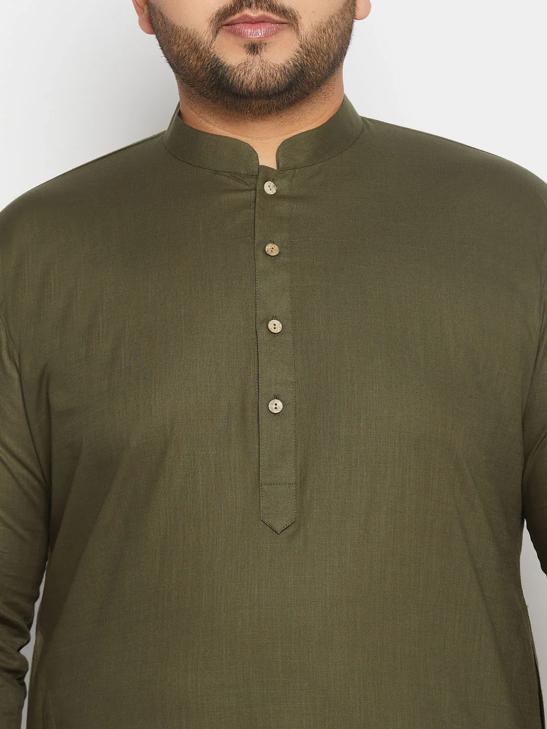 Men's Plus Size Mehndi Green Cotton Kurta And Cotton Pant Style Pyjama Set - Image 4