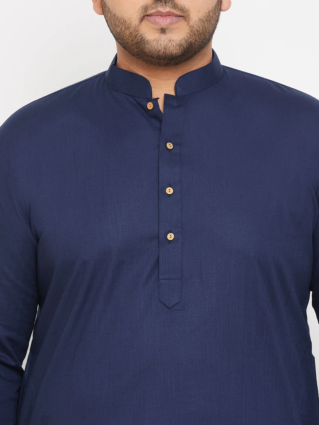 Men's Plus Size Navy Blue Cotton Kurta - Image 4