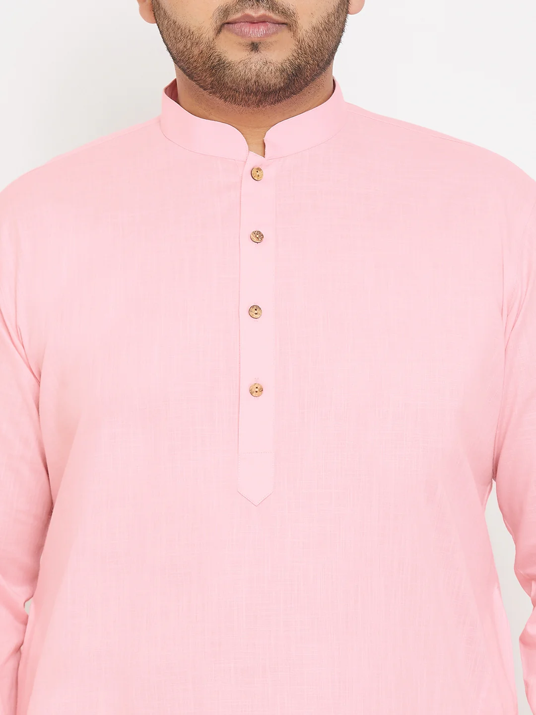 Men's Plus Size Pink Cotton Kurta And Pyjama Set - Image 4