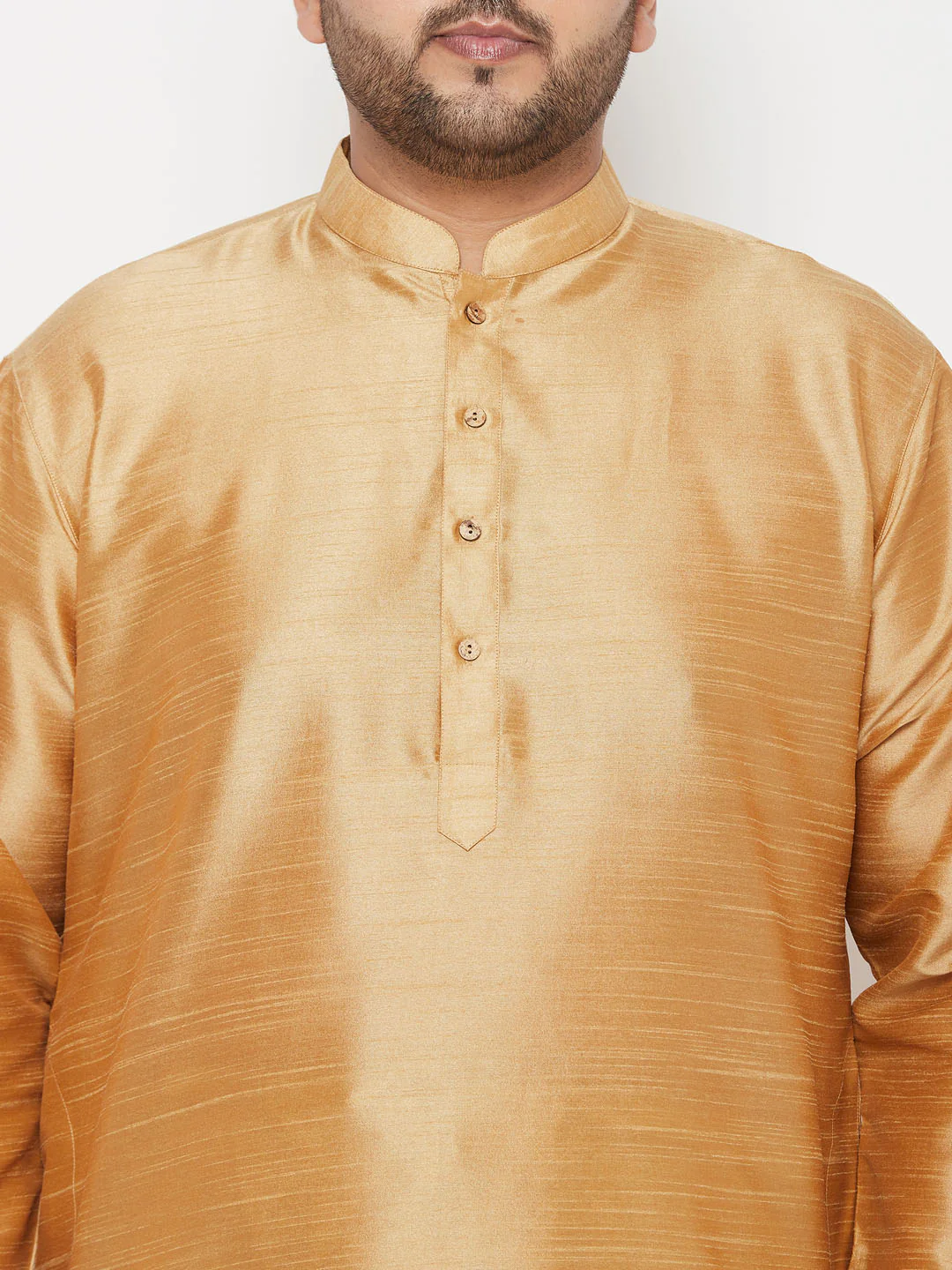 Men's Plus Size Rose Gold Silk Blend Kurta And Gold Dhoti Set - Image 4