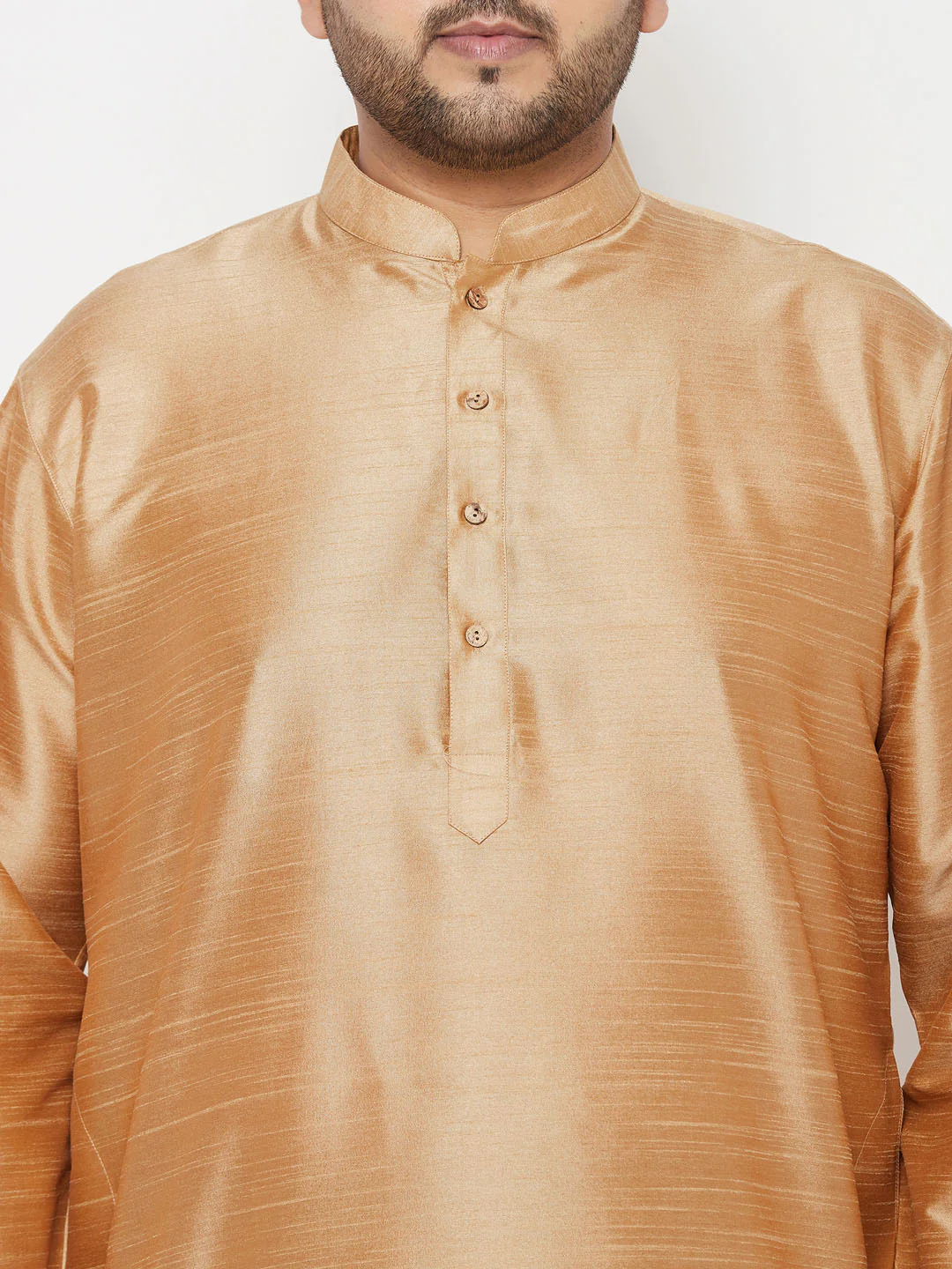 Men's Plus Size Rose Gold Silk Blend Kurta And Rose Gold Dhoti Set - Image 4