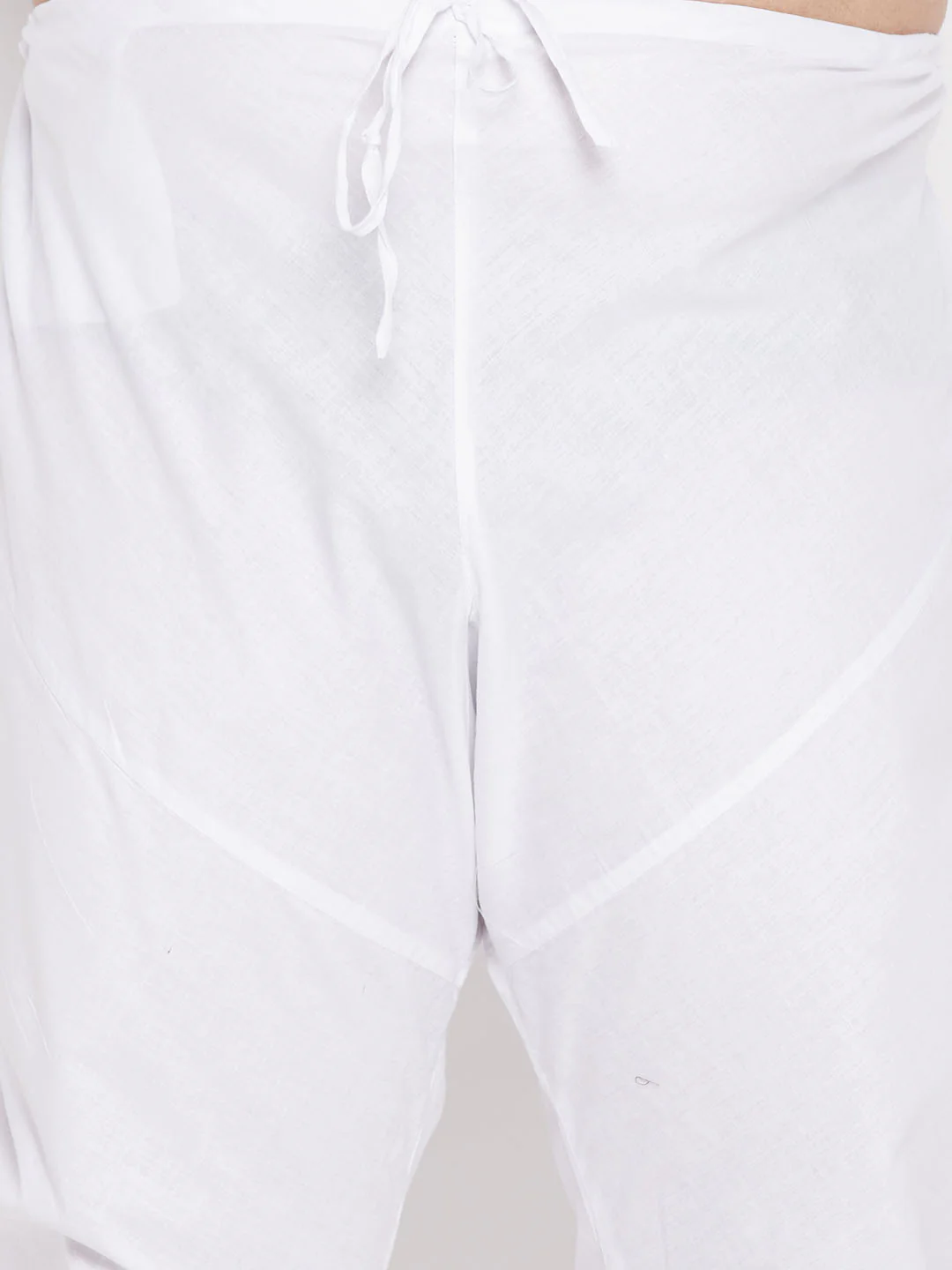 Men's Plus Size White Chikankari Embroidered Kurta And White Pyjama Set - Image 5