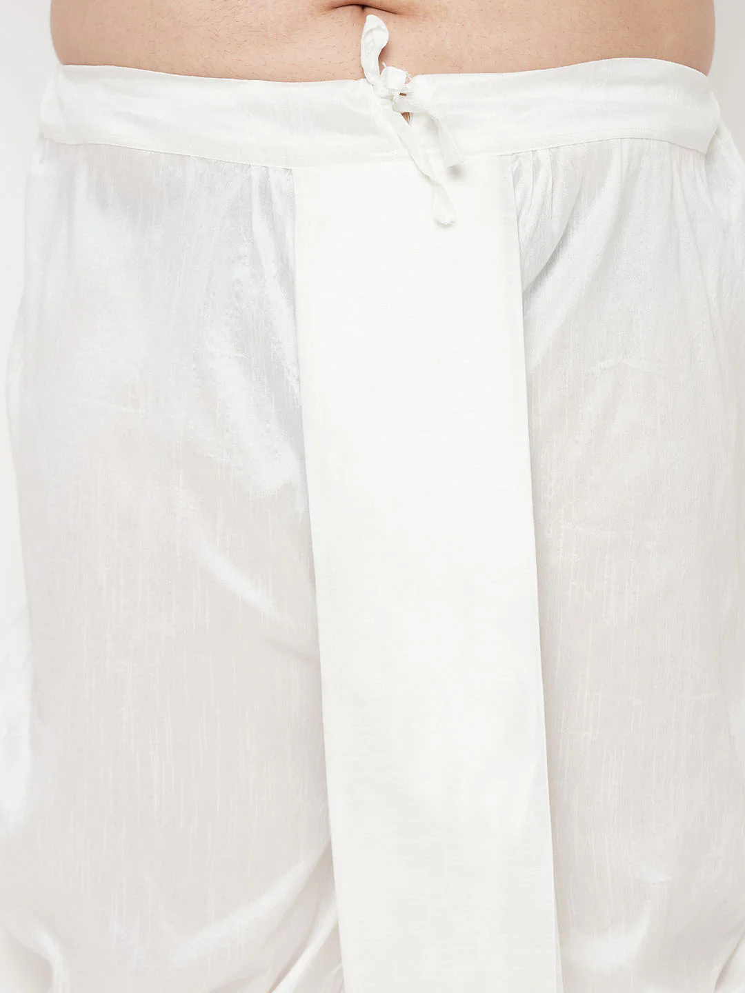 Men's Plus Size White Cotton Blend Kurta And White Dhoti Set - Image 5