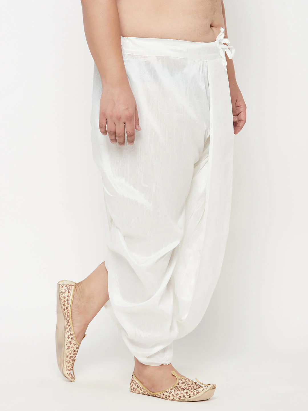 Men's Plus Size White Cotton Blend Solid Traditional Dhoti - Image 2