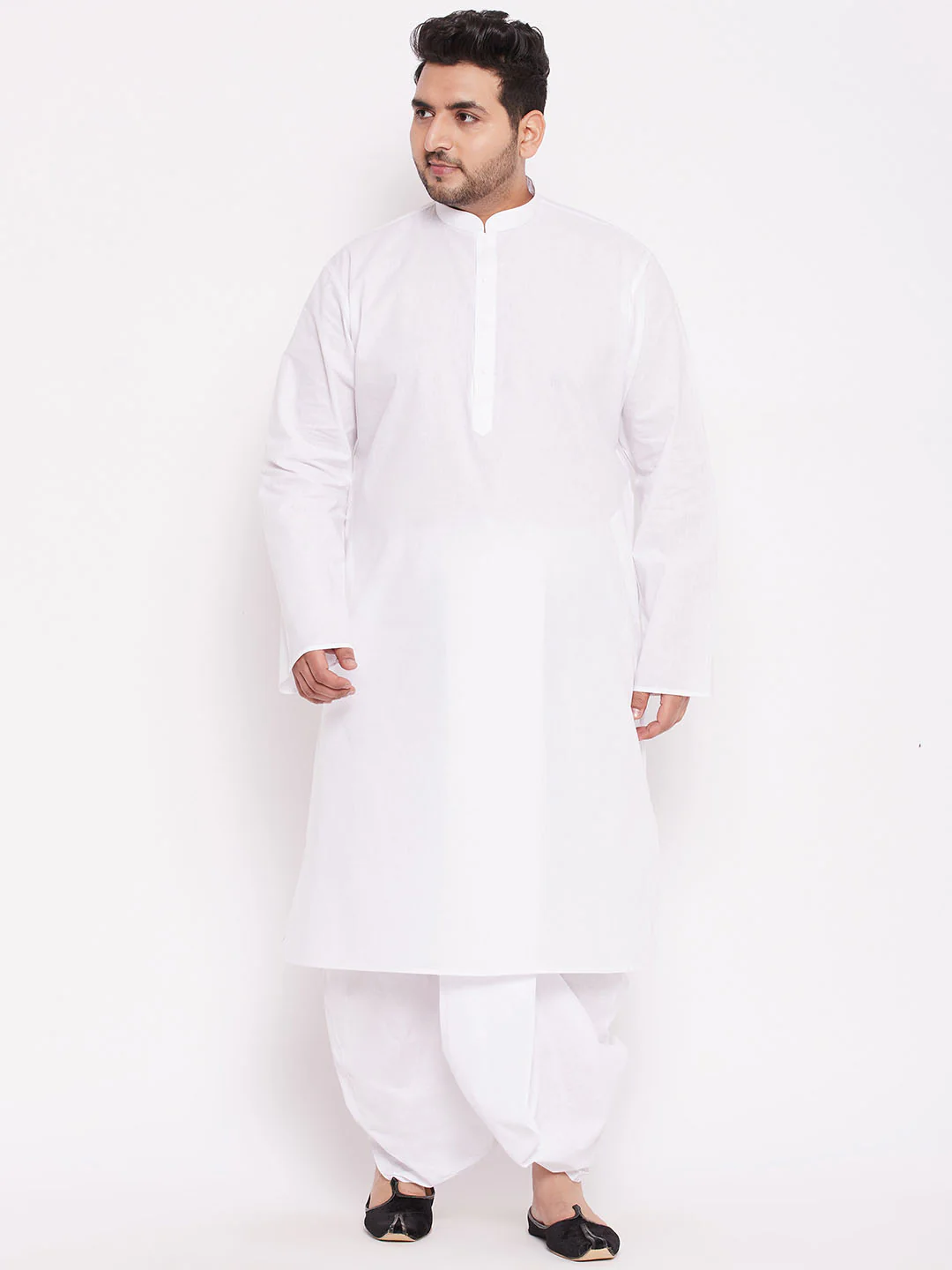 Men's Plus Size White Cotton Kurta And Dhoti Set