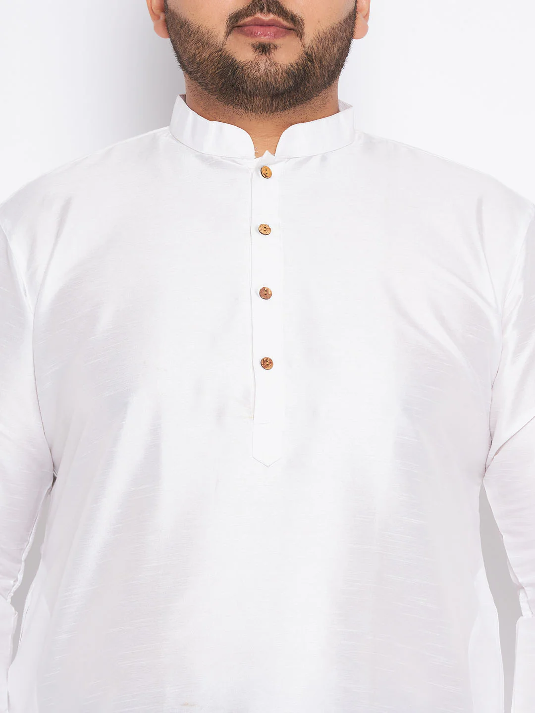 Men's Plus Size White Silk Blend Kurta And Blue Pyjama Set - Image 4