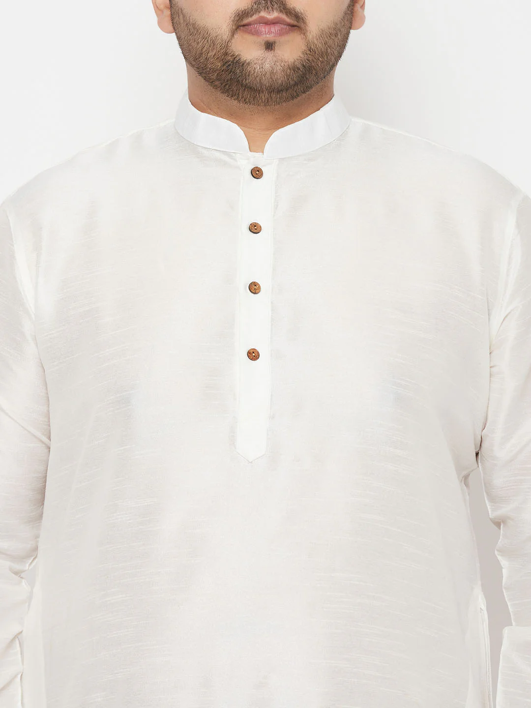 Men's Plus Size White Silk Blend Kurta And Maroon Solid Dhoti Set - Image 4