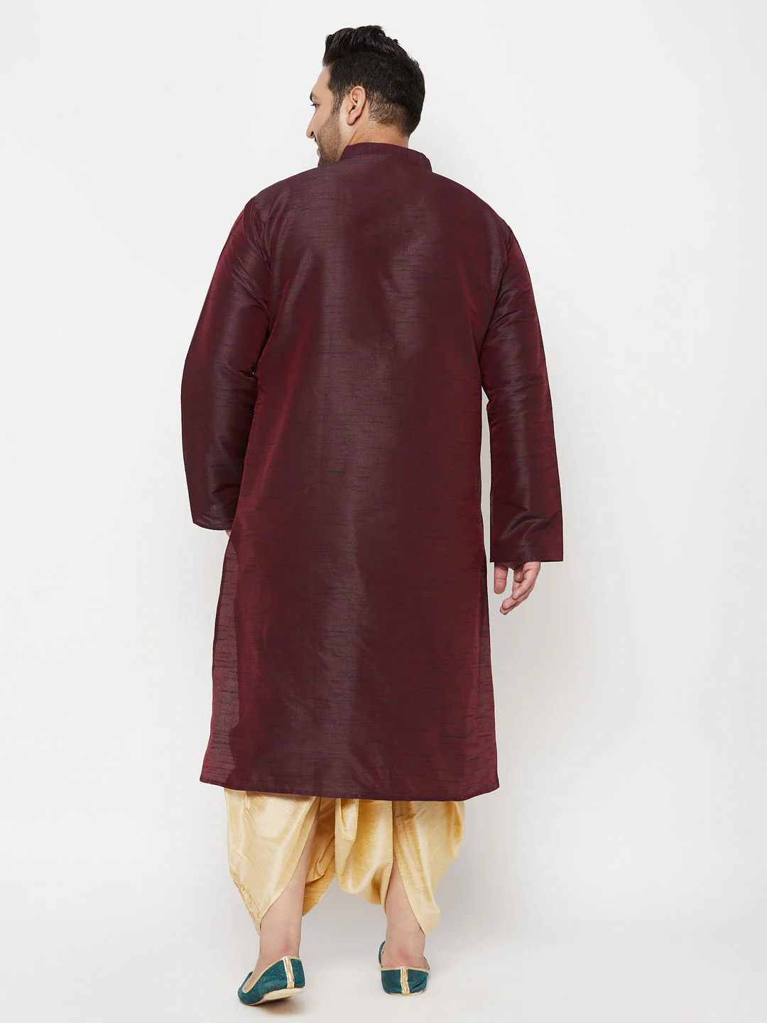 Men's Plus Size Wine Silk Blend Kurta Dhoti Set - Image 3