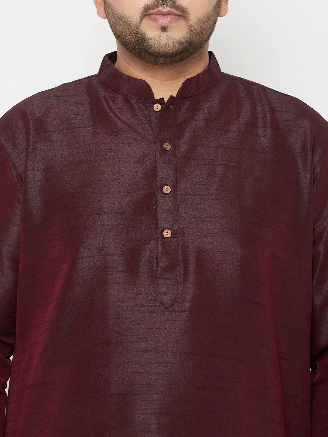 Men's Plus Size Wine Silk Blend Kurta Dhoti Set - Image 4