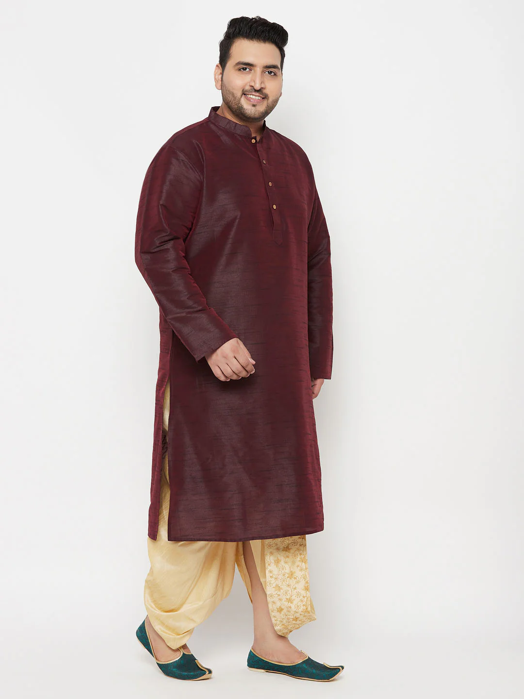 Men's Plus Size Wine Silk Blend Kurta Dhoti Set - Image 6