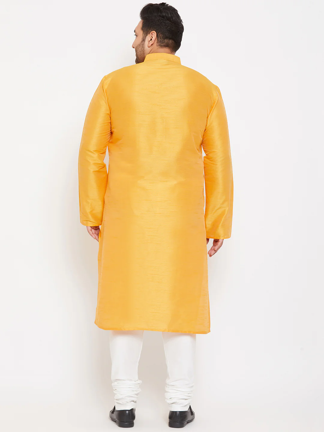 Men's Plus Size Yellow Silk Blend Kurta Pyjama Set - Image 3