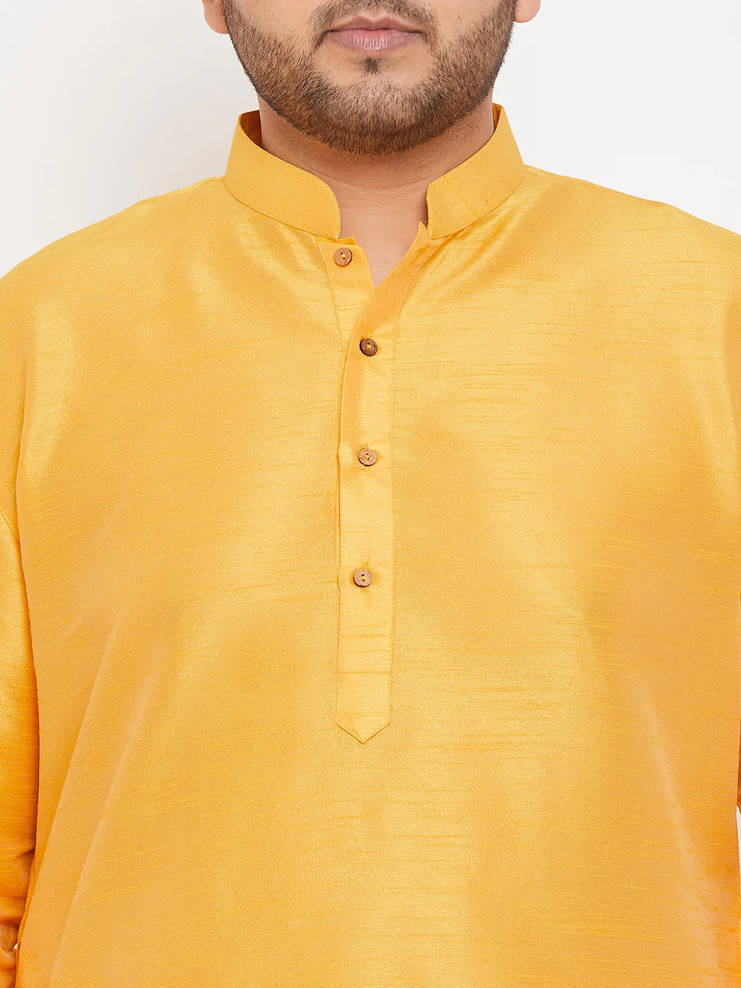 Men's Plus Size Yellow Silk Blend Kurta Pyjama Set - Image 4