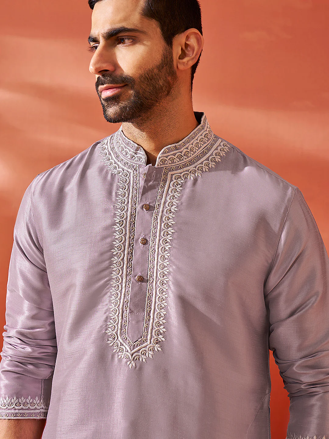 Men's Purple Silk Blend Kurta And Pyjama Set. - Image 2