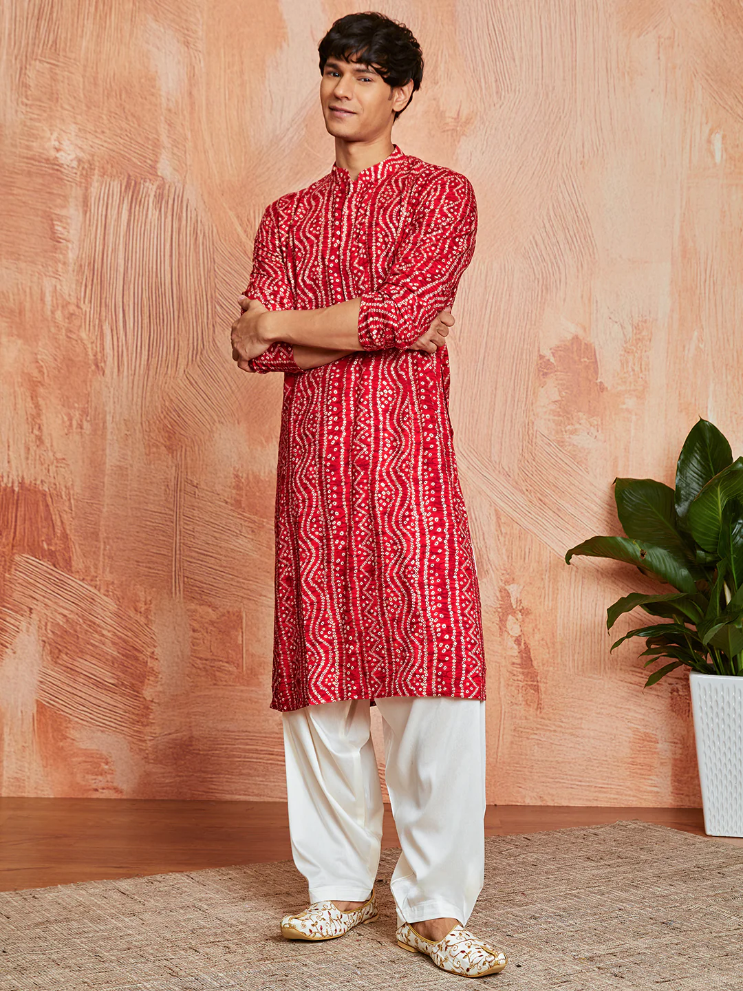 Men's Red Rayon Kurta And Patyala Set - Image 2