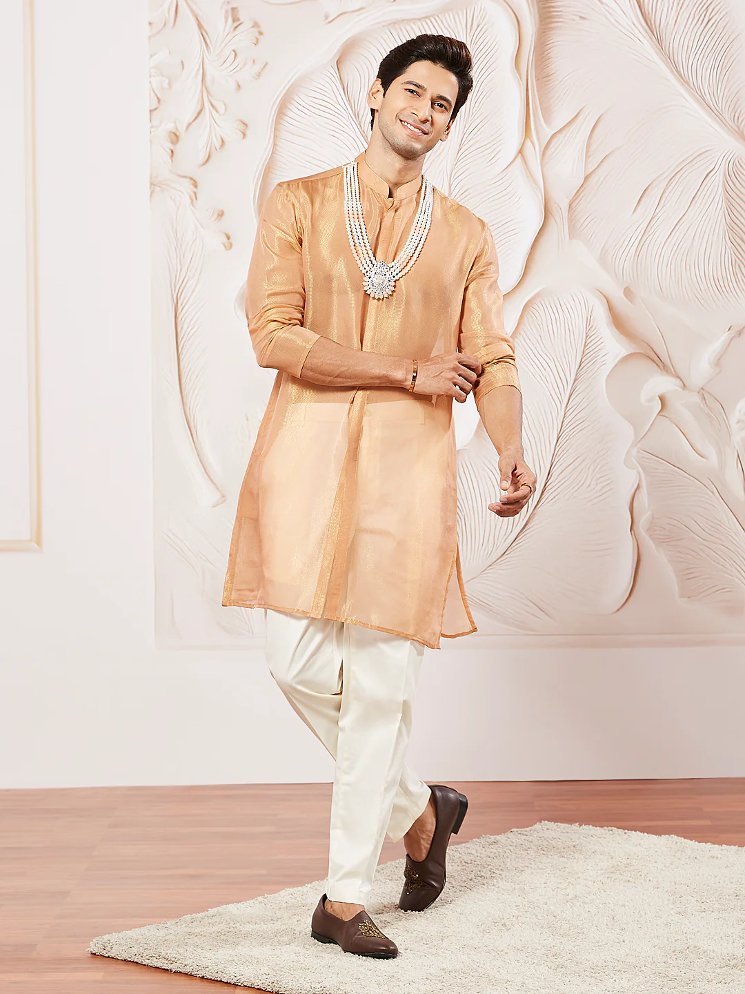 Men's Rust Tissue Silk Kurta - Image 5