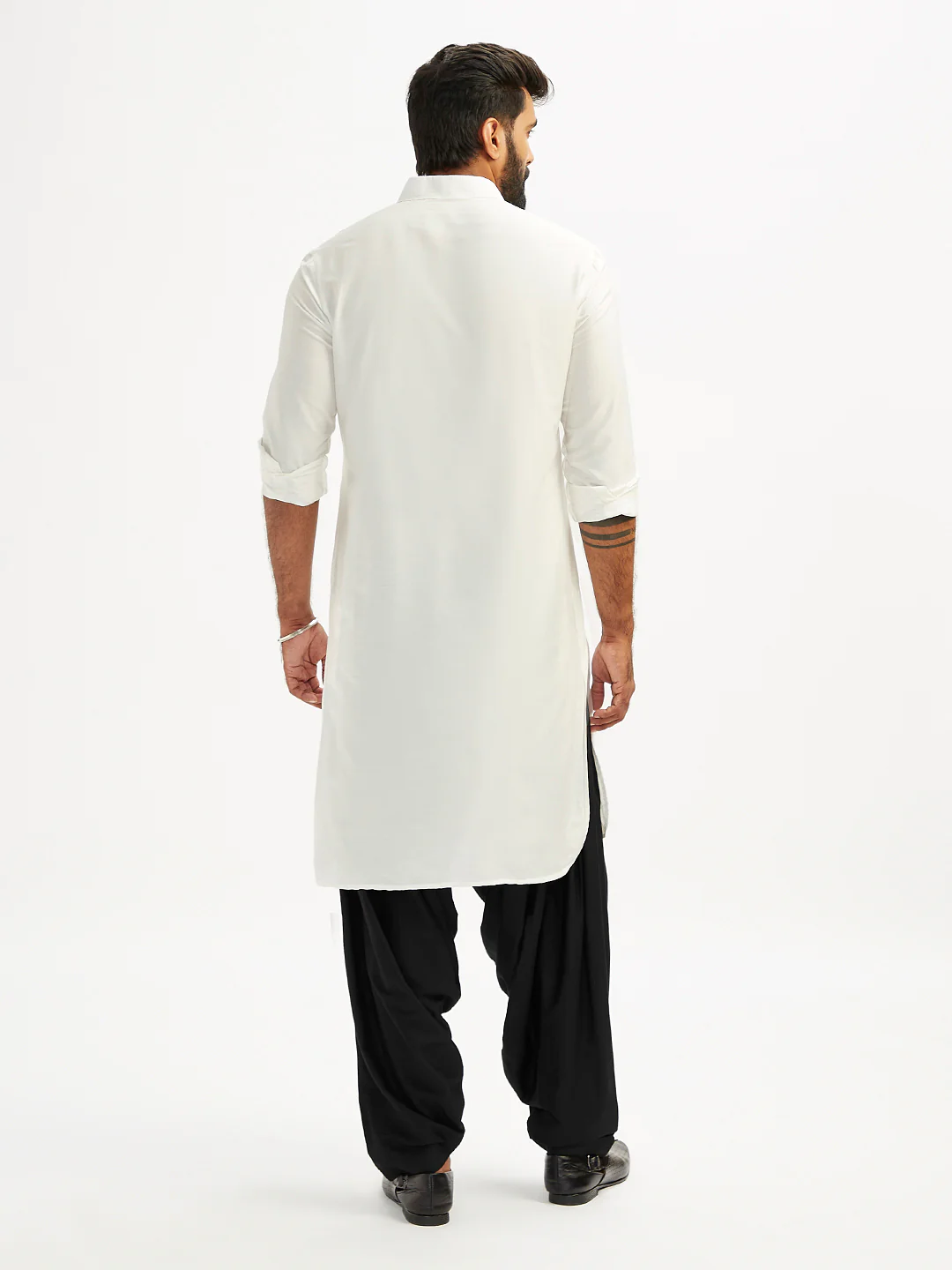 Men's White And Black Viscose Pathani Kurta Set - Image 5