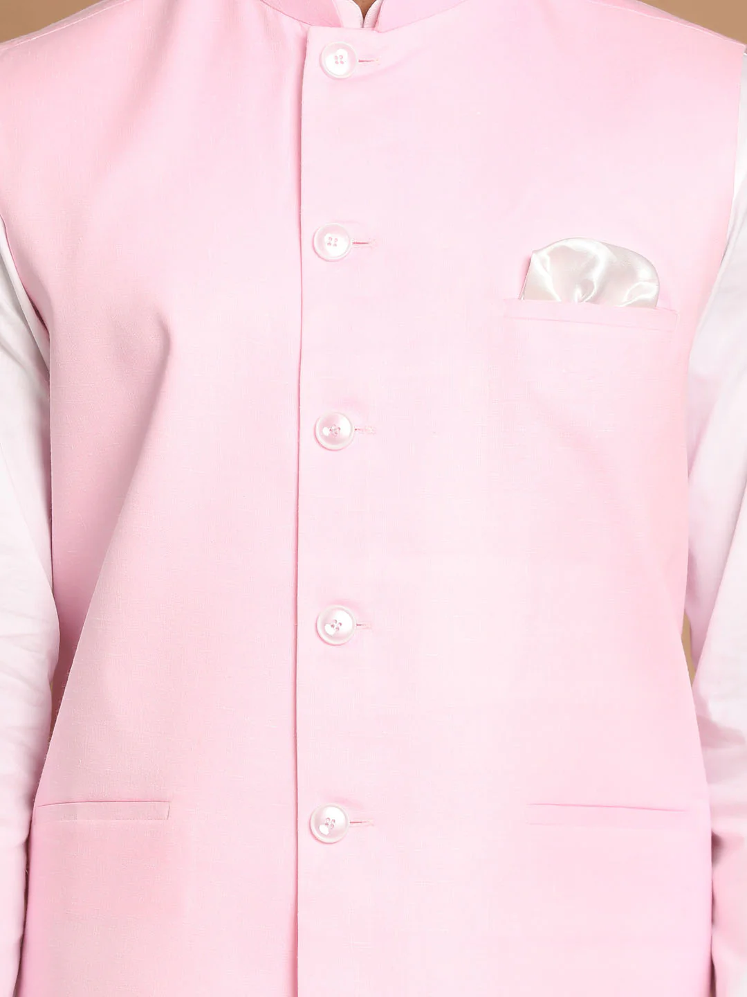 Men's White Cotton Kurta, Solid Royal Nehru Jacket And Pyjama Set - Image 4