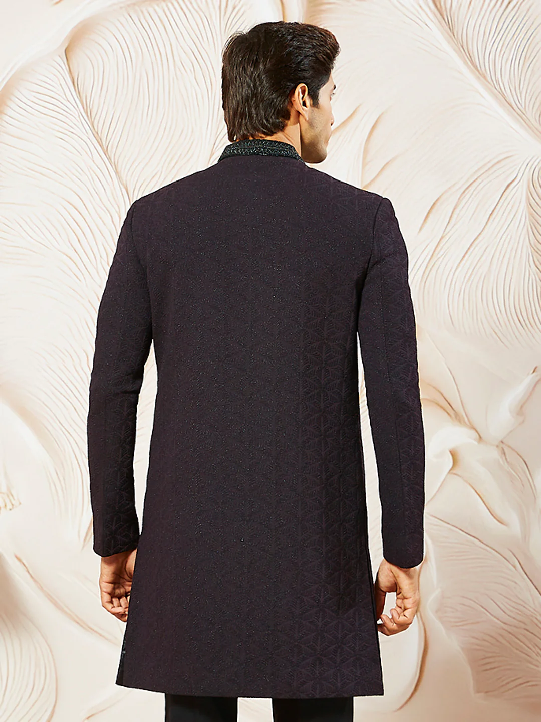 Men's Wine  Silk Blend Indo Western - Image 4