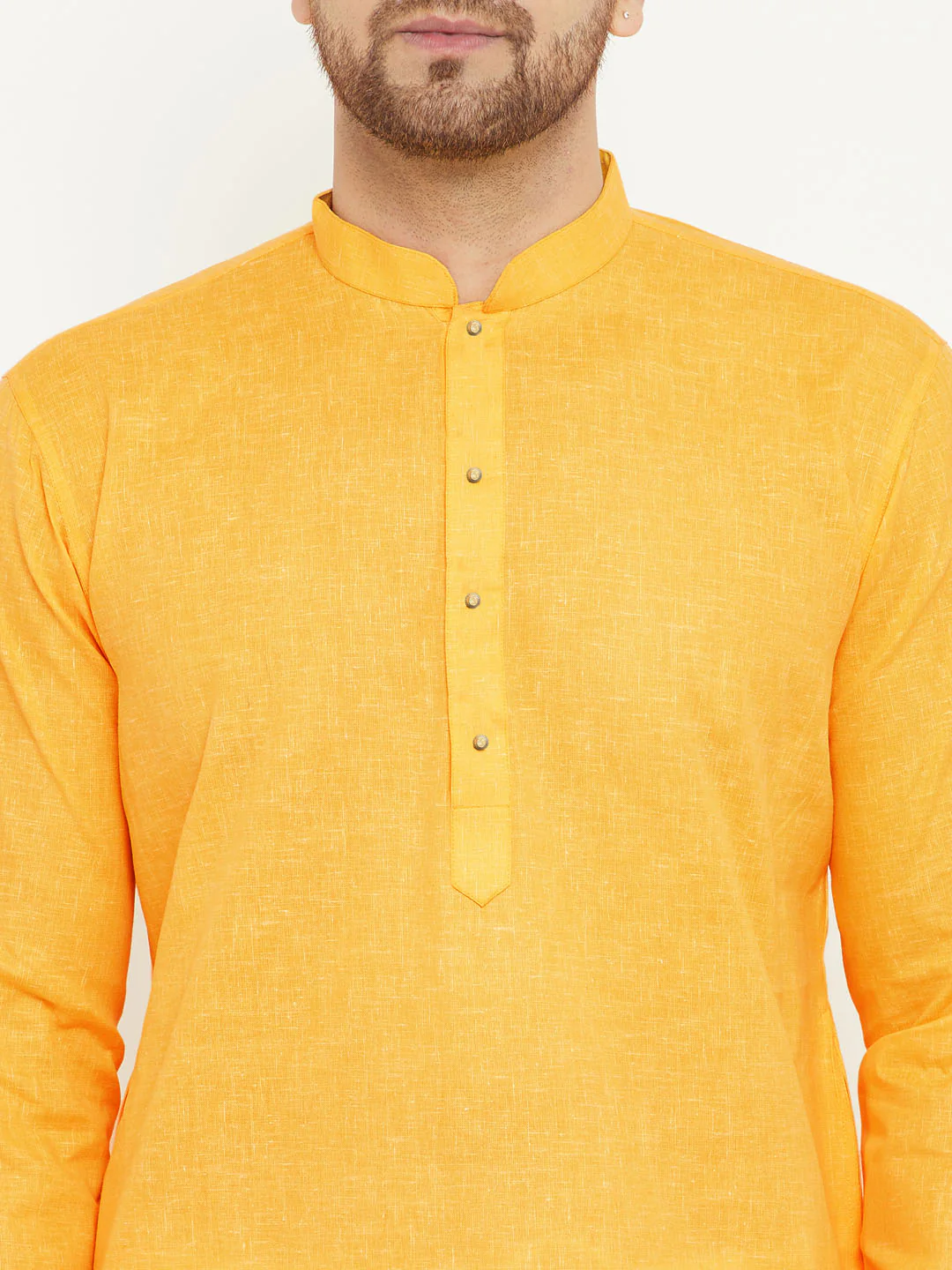 Men's Yellow Cotton Blend Kurta - Image 4