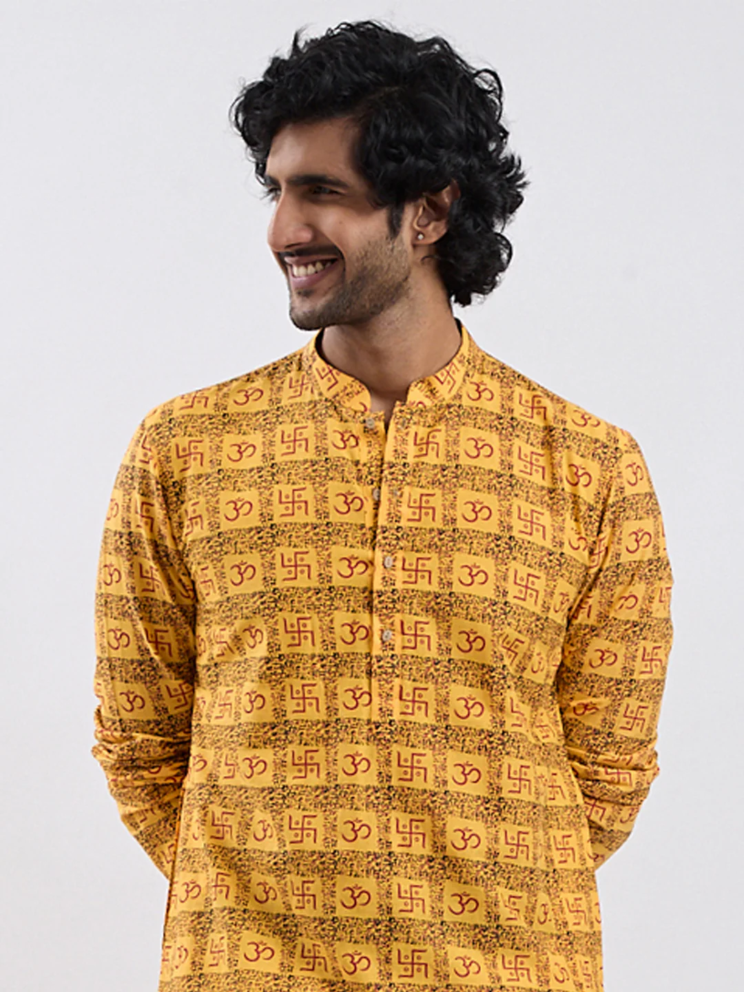 Men's Yellow Cotton Kurta And Pyjama Set - Image 3