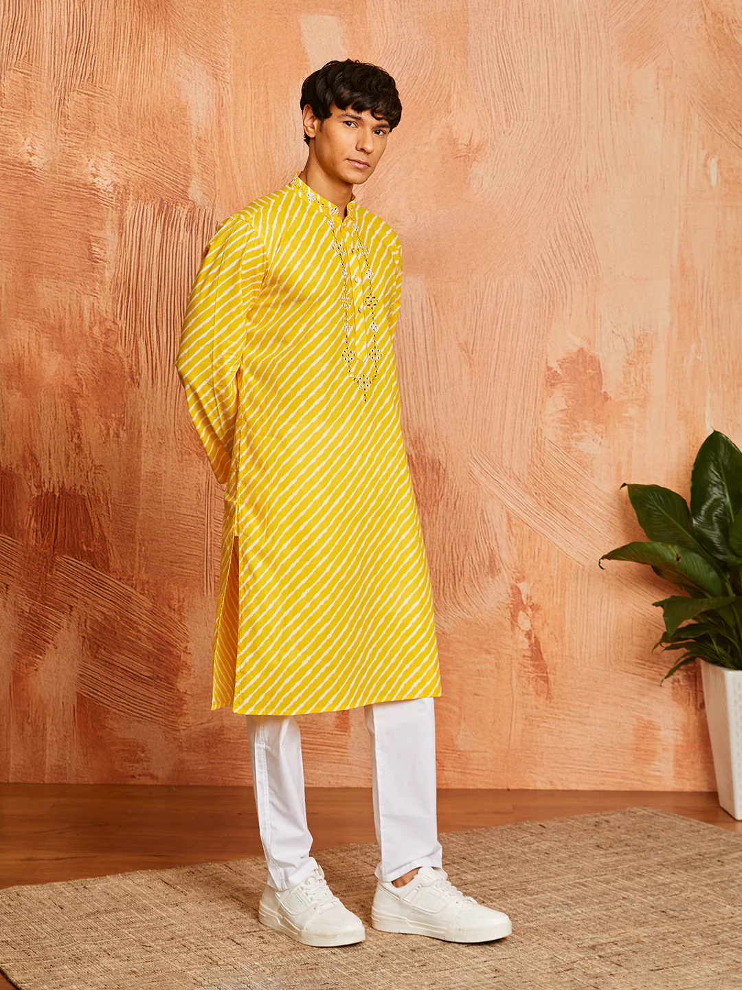 Men's Yellow Cotton Kurta And Pyjama Set - Image 5
