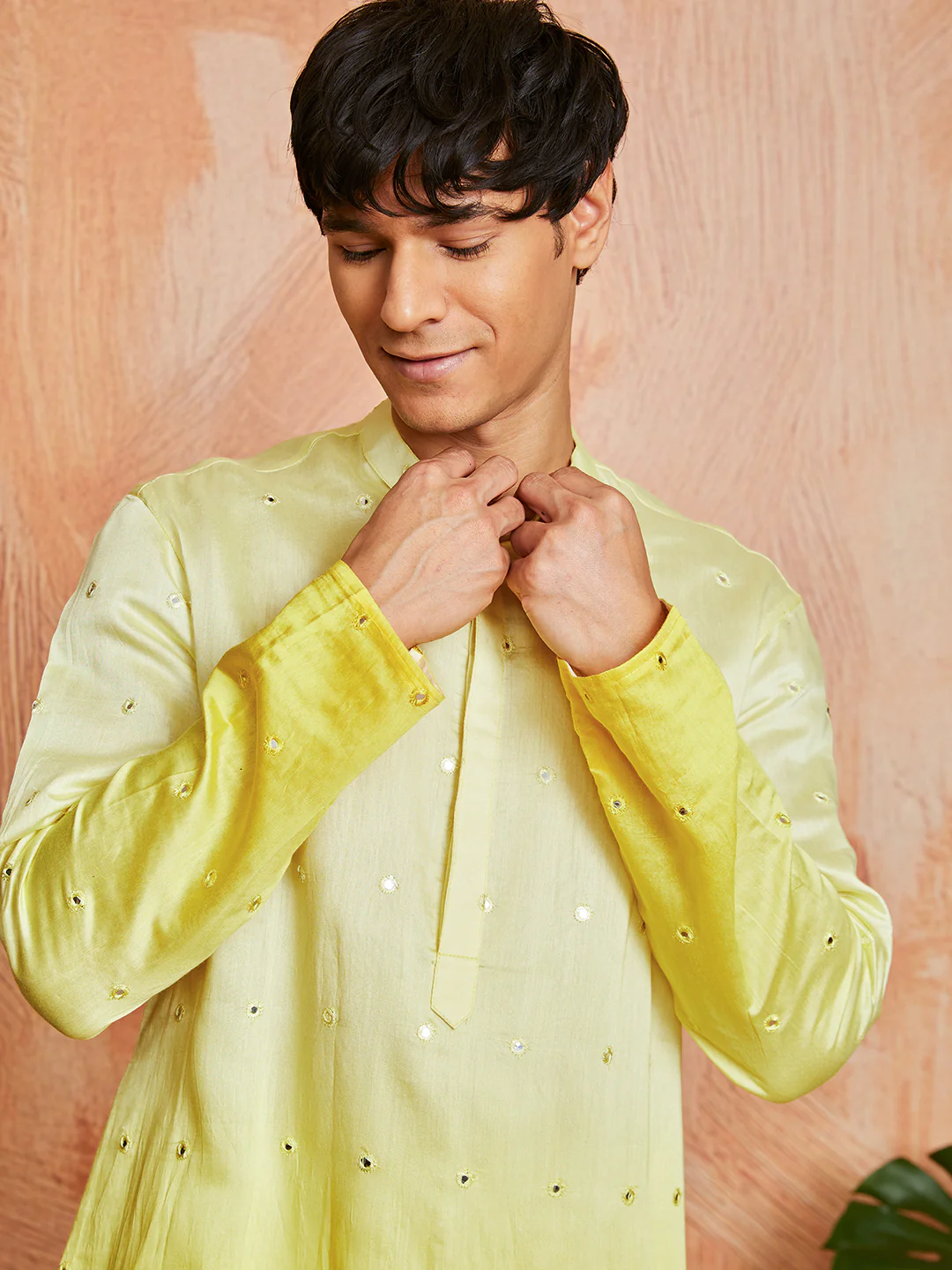 Men's Yellow Cotton Silk Kurta - Image 3