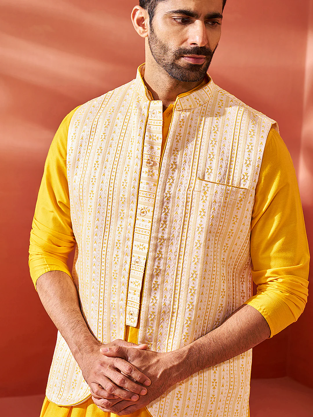 Men's Yellow - Nehru Jacket - Image 2
