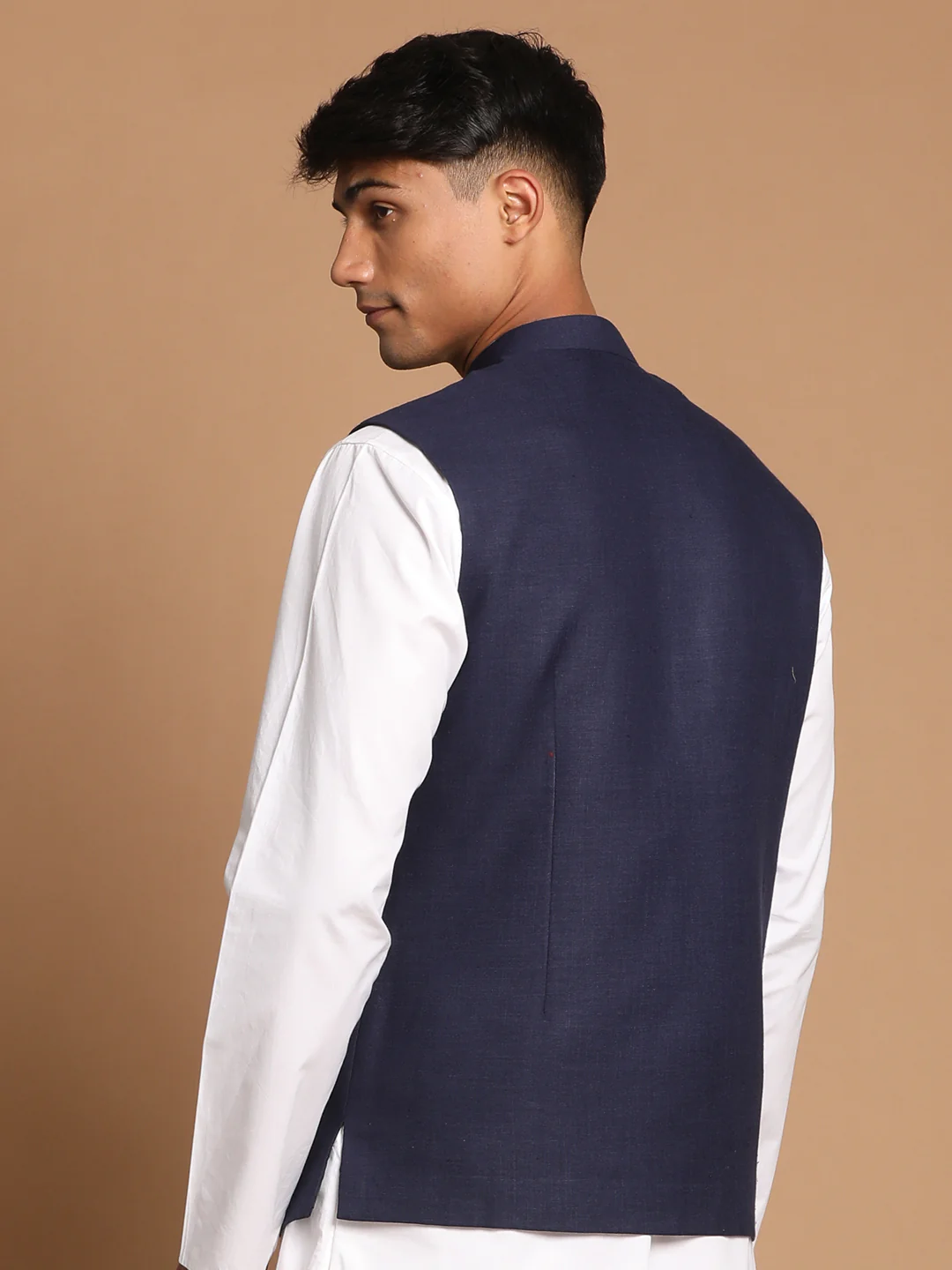 Navy Blue Cotton Blend Nehru Jacket - Image 3