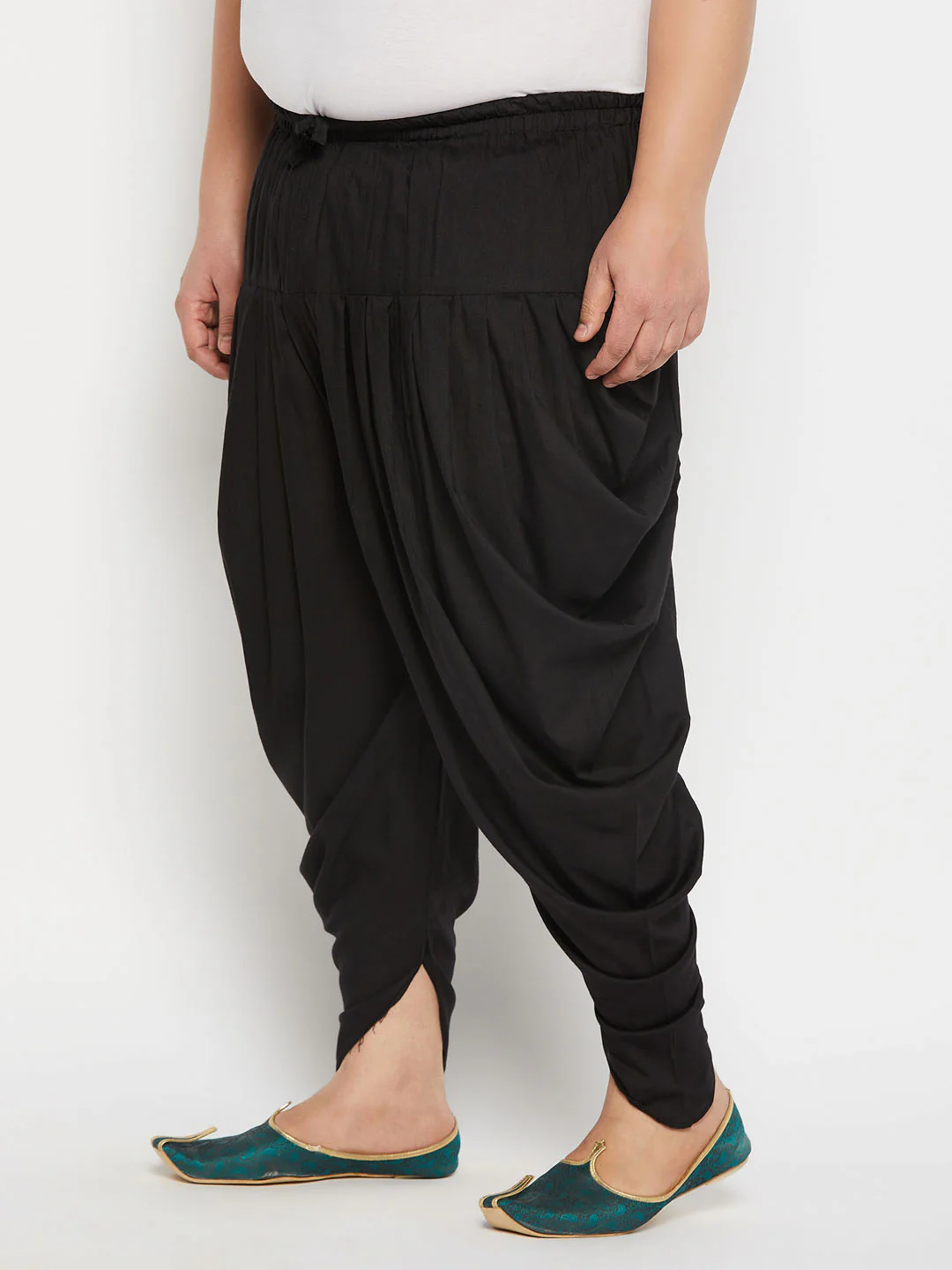 Men's Plus  Size Black Solid Cowl Dhoti Pant - Image 2