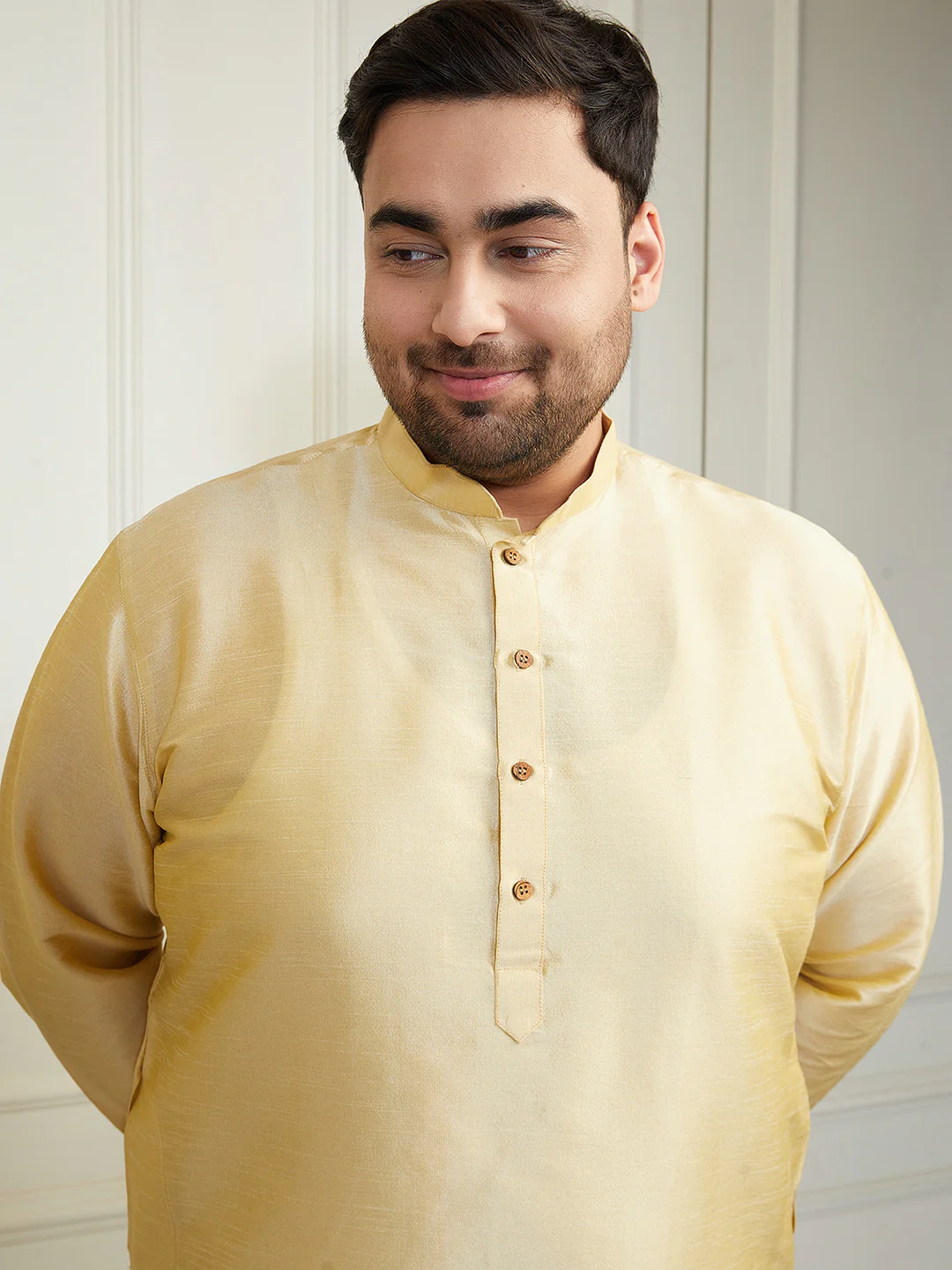 Plus Men's Gold Silk Blend Kurta - Image 2