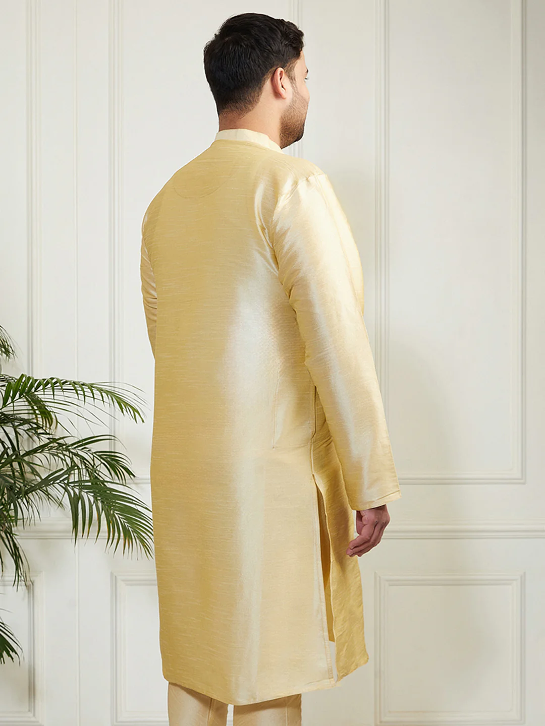 Plus Men's Gold Silk Blend Kurta - Image 4