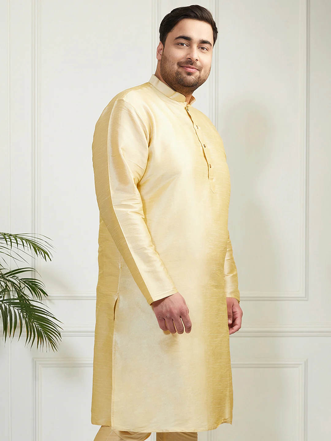 Plus Men's Gold Silk Blend Kurta - Image 5