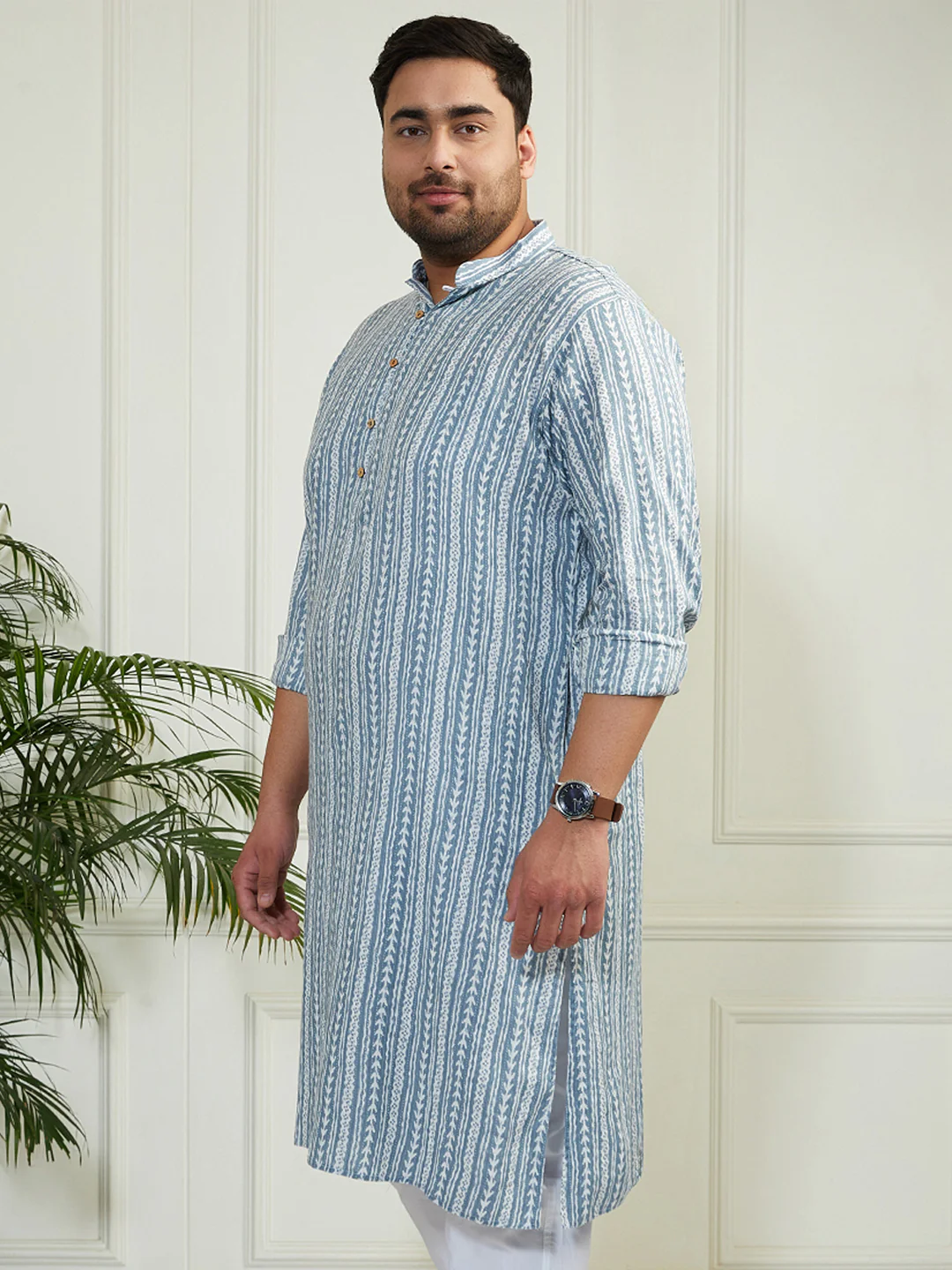 Plus Men's Grey Cotton Kurta - Image 4
